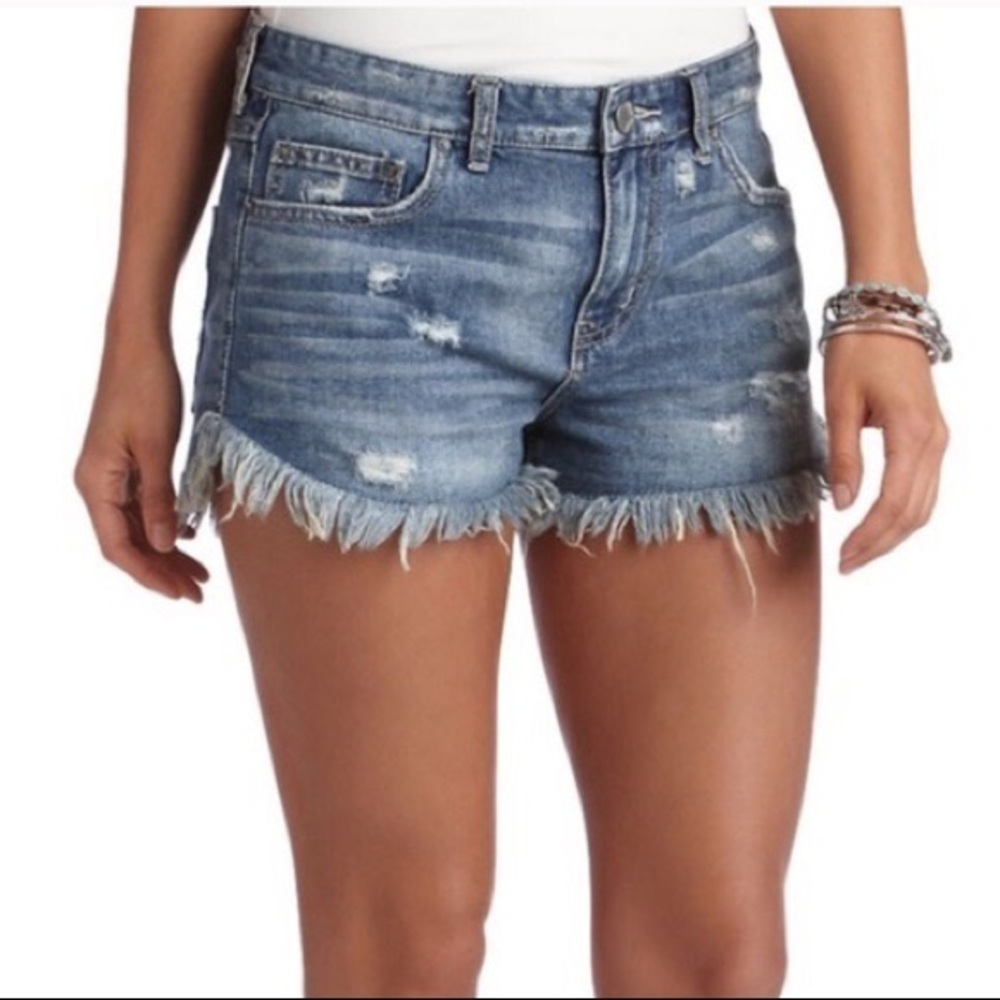 Free People Raw Hem Distressed Jean Shorts